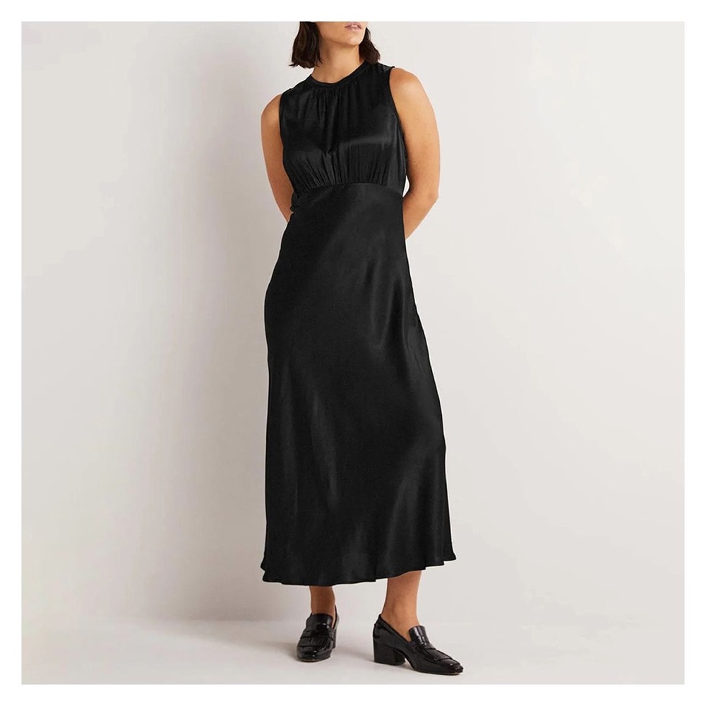 NWT‎ Boden Bias cut black satin minimalistic midi dress size 6 dark romantic